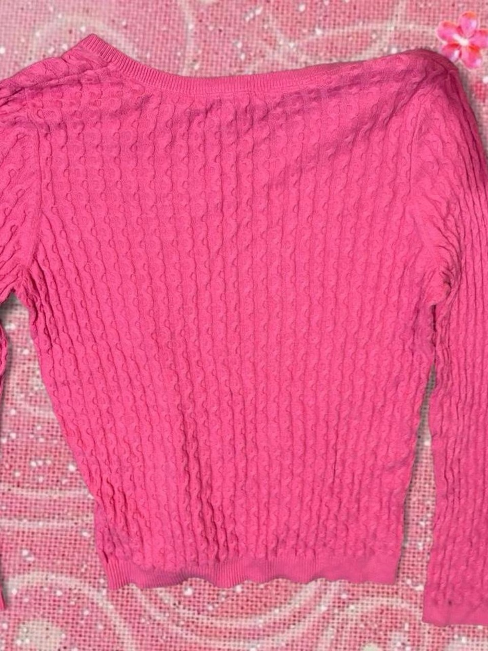 Sonoma Bright Pink Cable-Knit V-Neck Sweater - Picture 3 of 3
